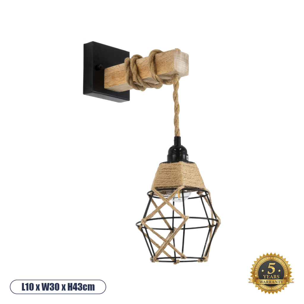 BELLARIVA 01961 Boho Φωτιστικό Τοίχου - Απλίκα με Ντουί 1 x E27 AC 220-240V IP20 - Μπεζ & Μαύρο - Μ10 x Π30 x Υ43cm