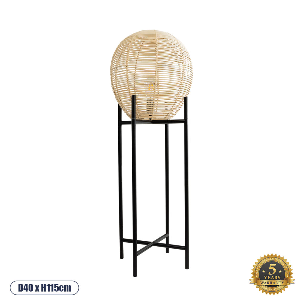 NERINA 02015 Boho Επιδαπέδιο Φωτιστικό με Ντουί 1 x E27 AC 220-240V IP20 - Μαύρο & Μπεζ - Μ40 x Π40 x Υ115cm