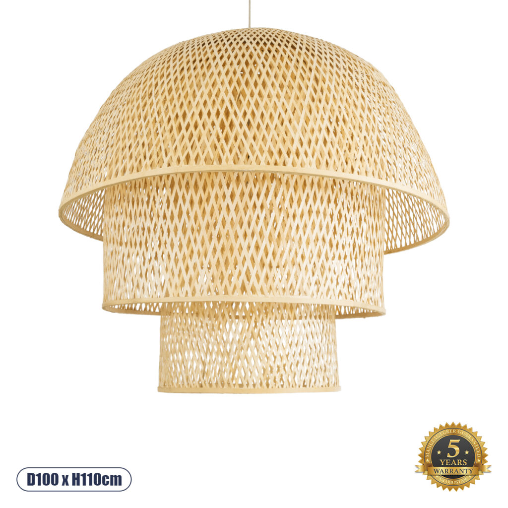 HIROKA 02046 Boho Κρεμαστό Φωτιστικό Οροφής με Ντουί 1 x E27 AC 220-240V IP20 - Μπεζ - Μ100 x Π100 x Υ110cm