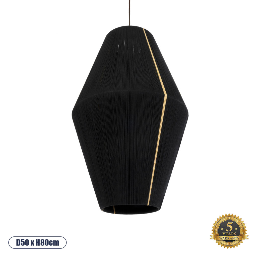 SALERNO 02078 Boho Κρεμαστό Φωτιστικό Οροφής με Ντουί 1 x E27 AC 220-240V IP20 - Μαύρο & Μπεζ - Μ50 x Π50 x Υ80cm