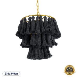 MISSOULA 02087 Boho Κρεμαστό Φωτιστικό Οροφής με Ντουί 1 x E27 AC 220-240V IP20 - Μαύρο & Χρυσό - Μ30 x Π30 x Υ40cm