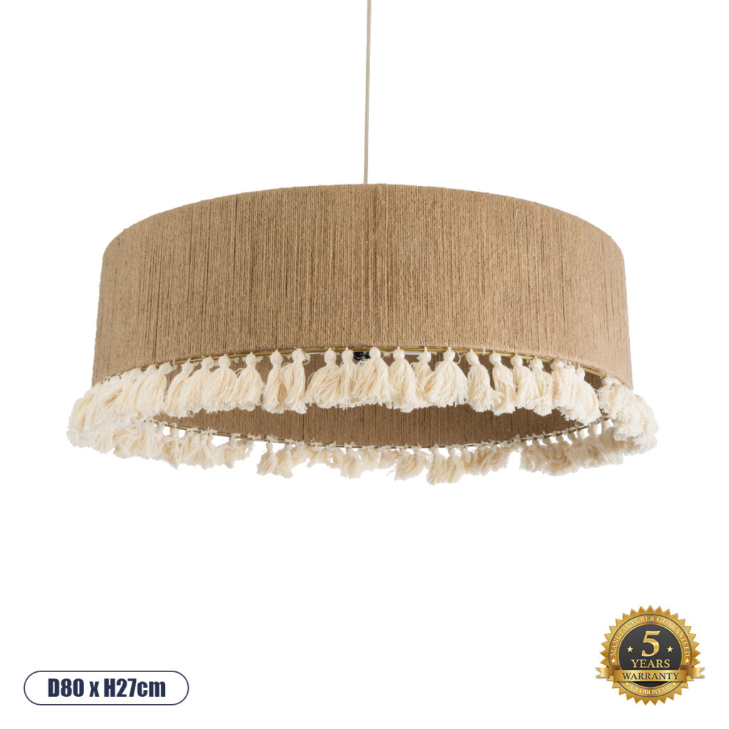 PUERTORICO 02095 Boho Κρεμαστό Φωτιστικό Οροφής με Ντουί 3 x E27 AC 220-240V IP20 - Μπεζ - Μ80 x Π80 x Υ27cm