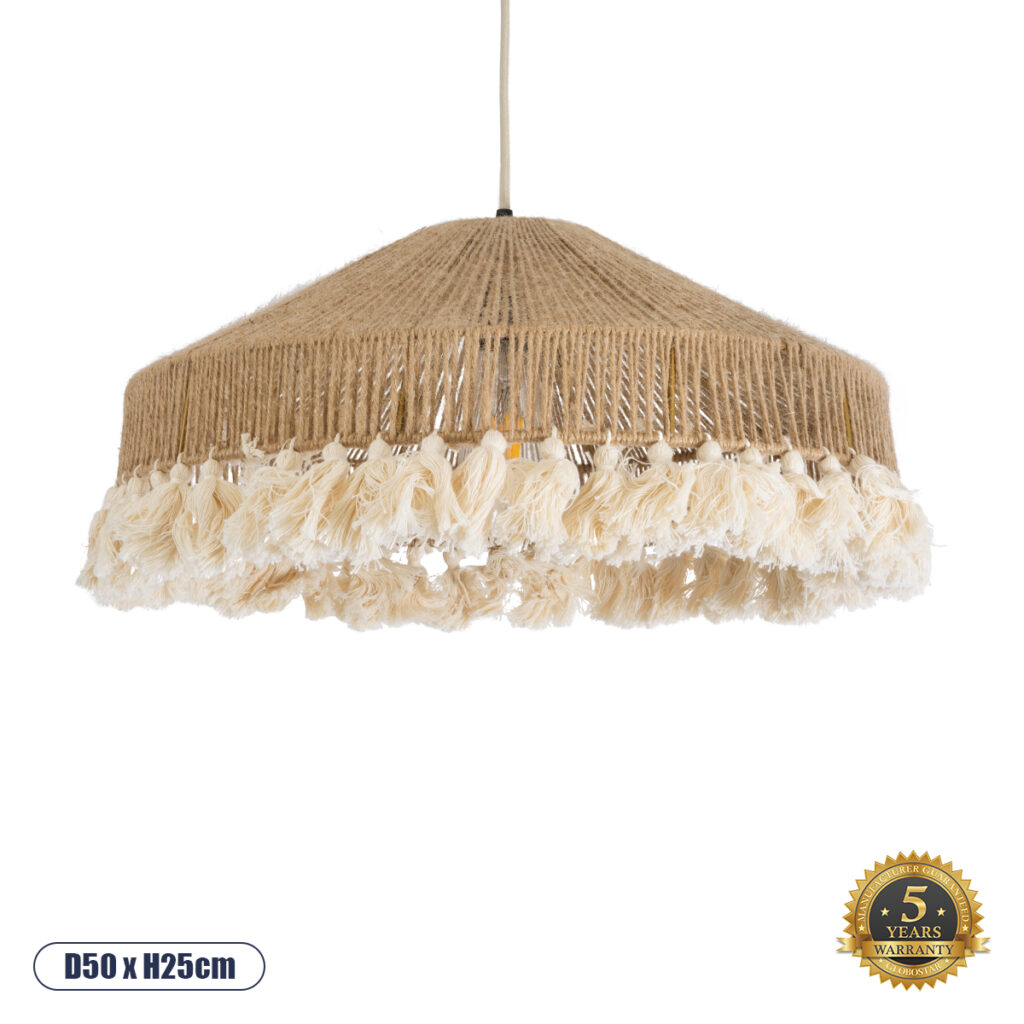 PUERTORICO 02098 Boho Κρεμαστό Φωτιστικό Οροφής με Ντουί 1 x E27 AC 220-240V IP20 - Μπεζ & Λευκό - Μ50 x Π50 x Υ25cm