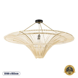 PALERMO 02153 Boho Φωτιστικό Οροφής με Ντουί 1 x E27 AC 220-240V IP20 - Μπεζ - Μ100 x Π100 x Υ55cm