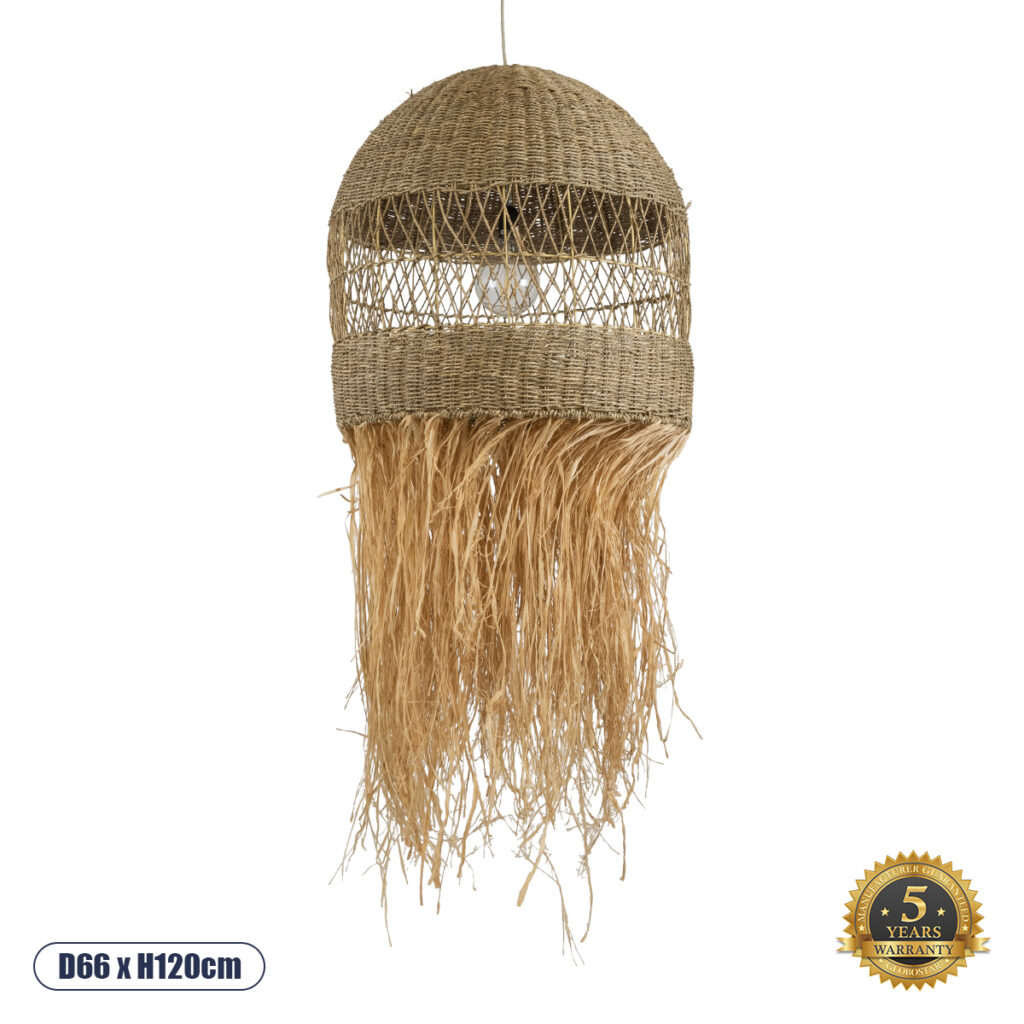 SAINTLUCIA 02161 Boho Κρεμαστό Φωτιστικό Οροφής με Ντουί 1 x E27 AC 220-240V IP20 - Μπεζ - Μ66 x Π66 x Υ120cm