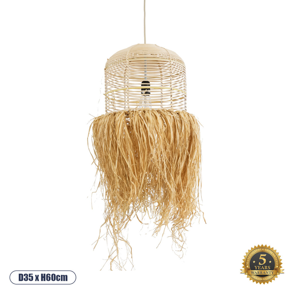 BASSETERRE 02162 Boho Κρεμαστό Φωτιστικό Οροφής με Ντουί 1 x E27 AC 220-240V IP20 - Μπεζ - Μ35 x Π35 x Υ60cm