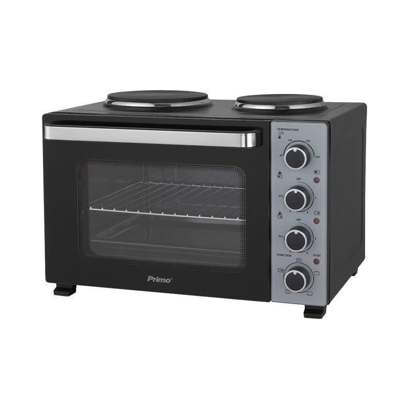 Ηλεκτρικό φουρνάκι με 2 εστίες PREO-40589 PRIMO 35L 3000W Γυάλινη πρόσοψη Μαύρο/Ασημί
