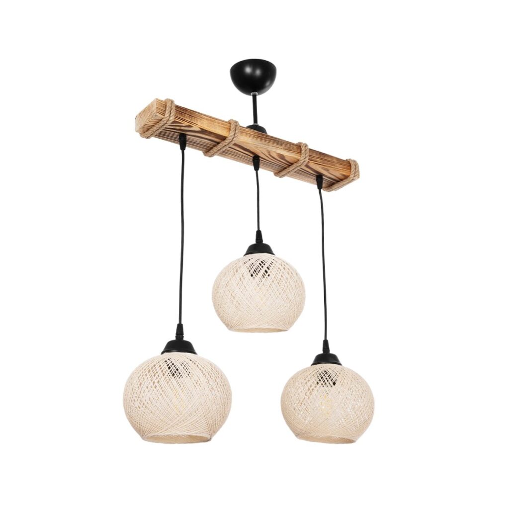 LUMA 201-0011 Vintage Κρεμαστό Φωτιστικό Οροφής με Ντουί 3 x E27 AC 220-240V IP20 - Μπεζ & Μαύρο - Μ55 x Π18 x Υ65cm