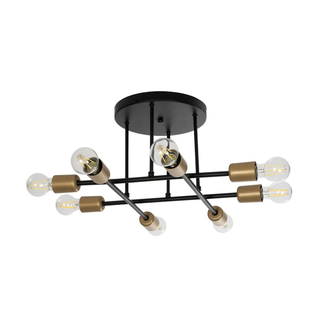 BLAZEA 201-0064 Vintage Φωτιστικό Οροφής με Ντουί 8 x E27 AC 220-240V IP20 - Χρυσό & Μαύρο - Μ51 x Π51 x Υ7cm