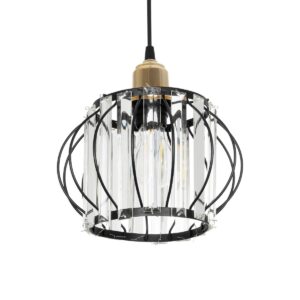 LUCERO 201-0078 Vintage Κρεμαστό Φωτιστικό Οροφής με Ντουί 1 x E27 AC 220-240V IP20 - Μαύρο & Διάφανο - Μ24 x Π24 x Υ24cm