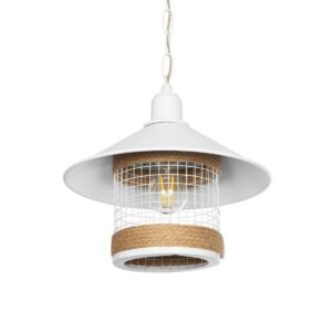 GLORA 201-0089 Vintage Κρεμαστό Φωτιστικό Οροφής με Ντουί 1 x E27 AC 220-240V IP20 - Λευκο & Μπεζ - Μ30 x Π30 x Υ29cm