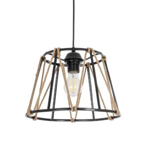 JUTE 203-0090 Μοντέρνο Κρεμαστό Φωτιστικό Οροφής με Ντουί 1 x E27 AC 220-240V IP20 - Μαύρο & Μπεζ - Μ30 x Π30 x Υ23cm