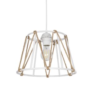 JUTE 203-0091 Μοντέρνο Κρεμαστό Φωτιστικό Οροφής με Ντουί 1 x E27 AC 220-240V IP20 - Λευκό & Μπεζ - Μ30 x Π30 x Υ23cm
