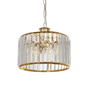 GLAMOROUS 203-0094 Κλασικό Κρεμαστό Φωτιστικό Οροφής με Ντουί 3 x E27 AC 220-240V IP20 - Χρυσό & Διάφανο - Μ28 x Π28 x Υ21.5cm