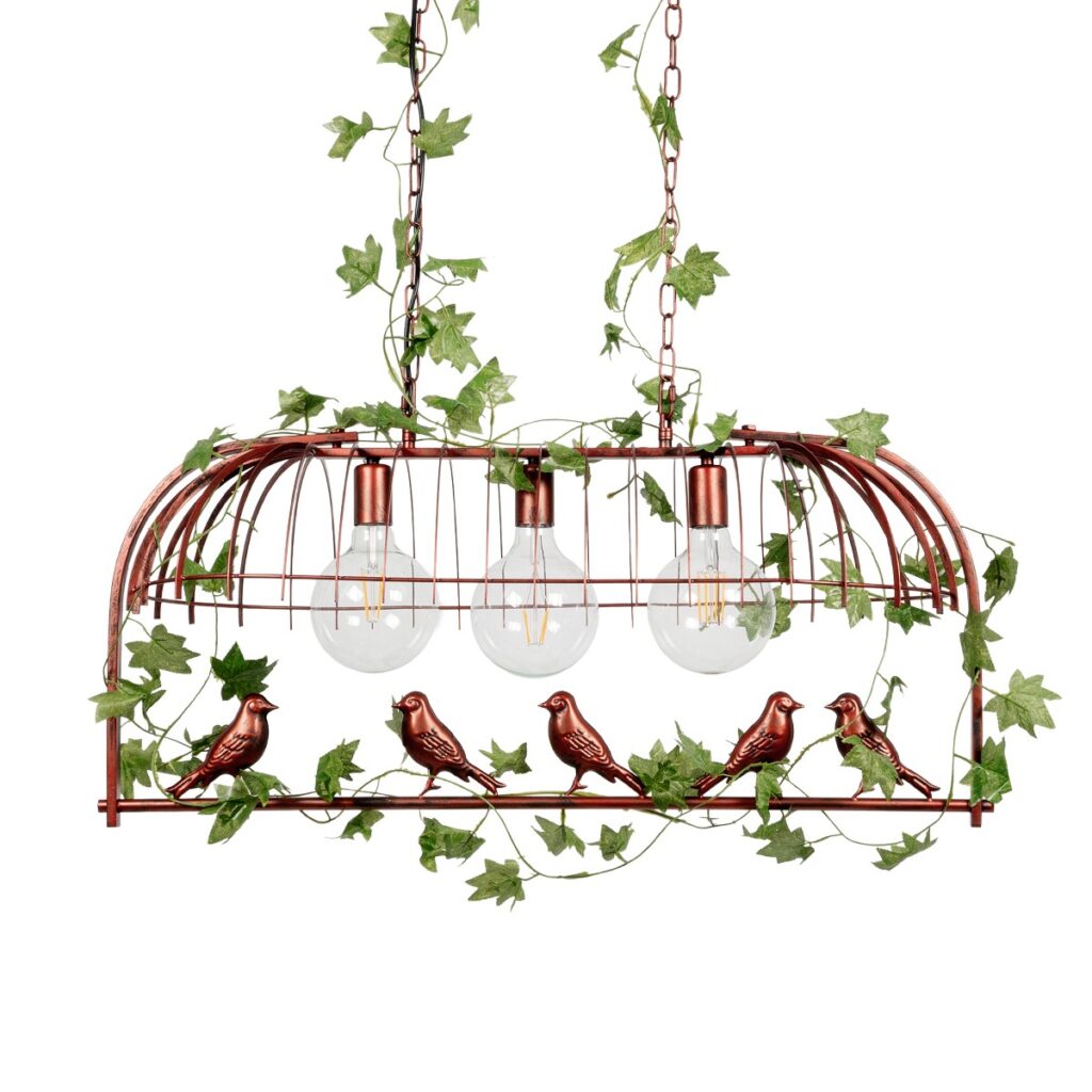 NEST 01648 Vintage Κρεμαστό Φωτιστικό Οροφής με Ντουί 3 x E27 AC 220-240V IP20 - Χάλκινο & Πράσινο - Μ86 x Π37 x Y40cm