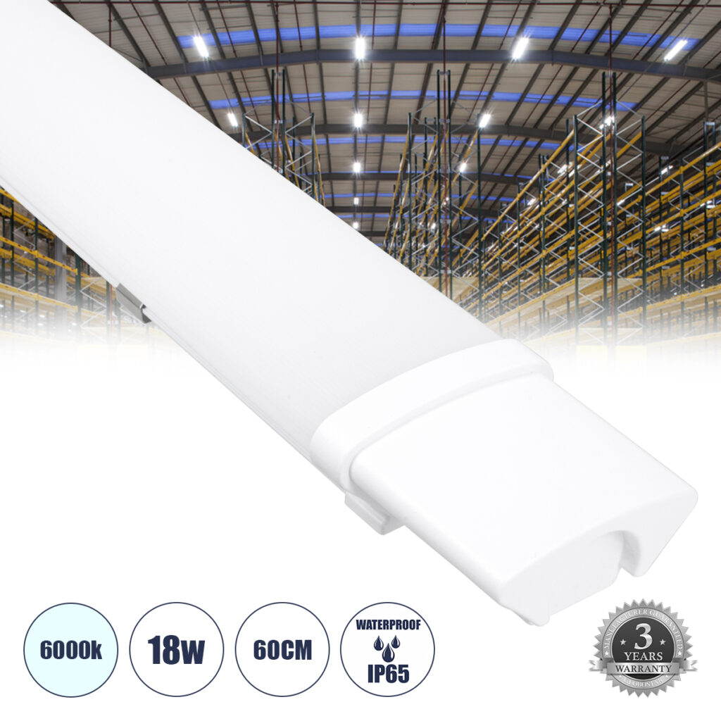 60161 LED Γραμμικό Βιομηχανικό Φωτιστικό Tri-Proof 60cm 18W 2006lm 120° AC 220-240V IP65 Μ60 x Π6 x Υ4cm Ψυχρό Λευκό 6000K - 3 Χρόνια Εγγύηση