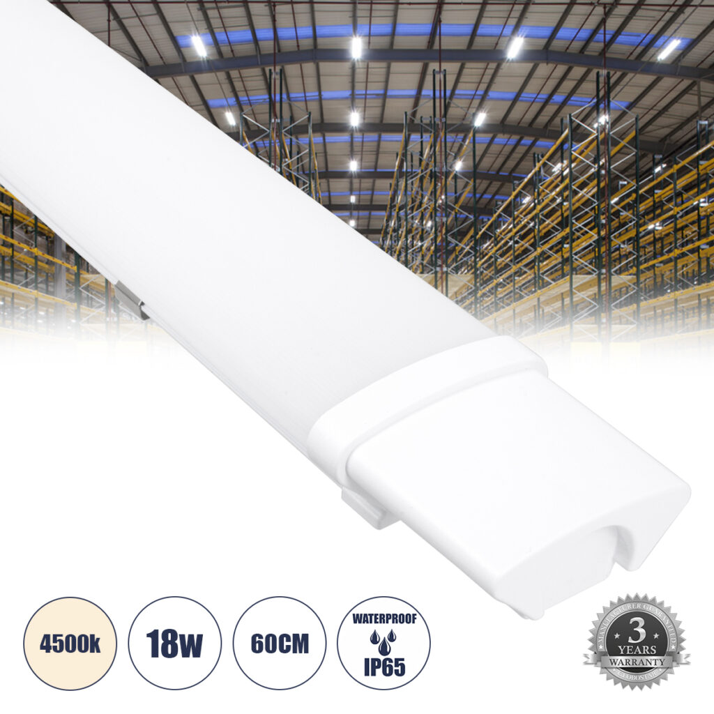 60162 LED Γραμμικό Βιομηχανικό Φωτιστικό Tri-Proof 60cm 18W 1971lm 120° AC 220-240V IP65 Μ60 x Π6 x Υ4cm Φυσικό Λευκό 4500K - 3 Χρόνια Εγγύηση