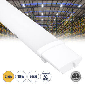 60163 LED Γραμμικό Βιομηχανικό Φωτιστικό Tri-Proof 60cm 18W 1936lm 120° AC 220-240V IP65 Μ60 x Π6 x Υ4cm Θερμό Λευκό 2700K - 3 Χρόνια Εγγύηση