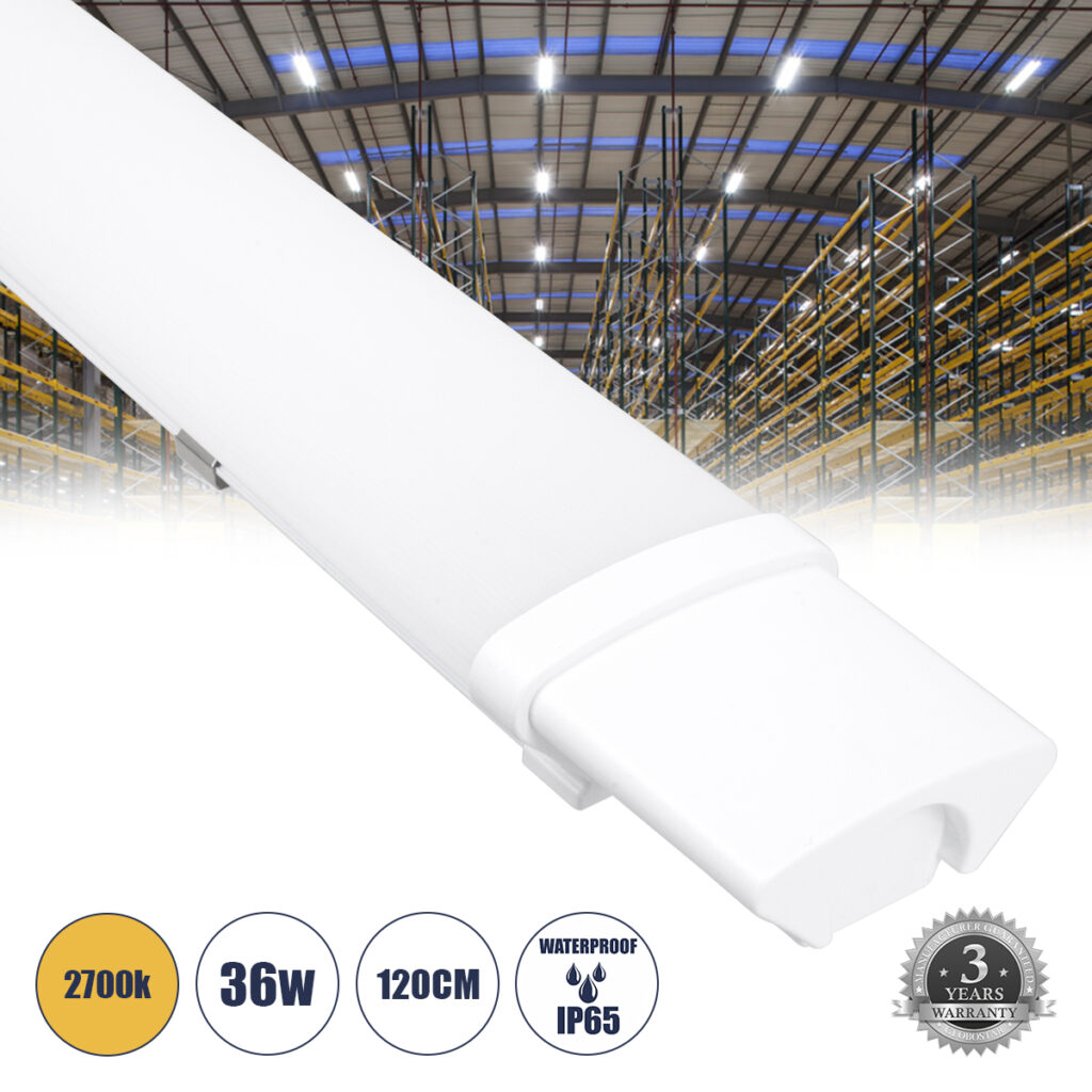 60166 LED Γραμμικό Βιομηχανικό Φωτιστικό Tri-Proof 120cm 36W 3916lm 120° AC 220-240V IP65 Μ120 x Π6 x Υ4cm Θερμό Λευκό 2700K - 3 Χρόνια Εγγύηση