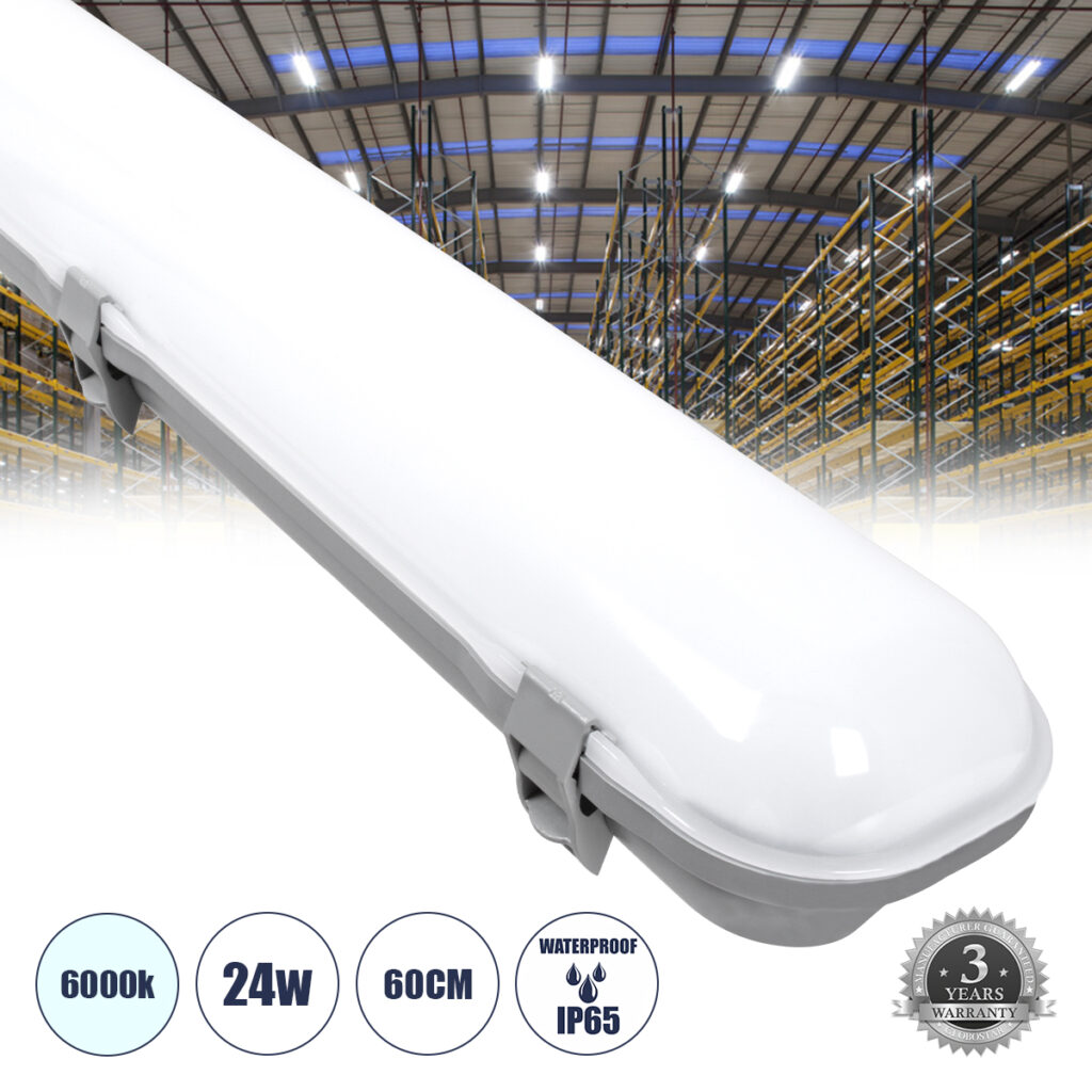 60170 LED Γραμμικό Βιομηχανικό Φωτιστικό Tri-Proof 60cm 24W 2785lm 120° AC 220-240V IP65 Μ60 x Π10.5 x Υ8cm Ψυχρό Λευκό 6000K - 3 Χρόνια Εγγύηση