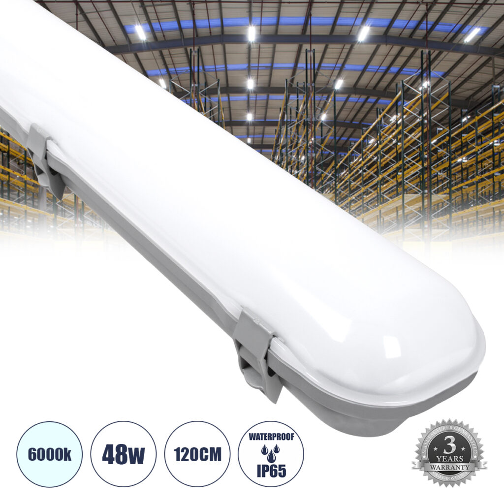 60173 LED Γραμμικό Βιομηχανικό Φωτιστικό Tri-Proof 120cm 48W 5617lm 120° AC 220-240V IP65 Μ120 x Π10,5 x Υ8cm Ψυχρό Λευκό 6000K - 3 Χρόνια Εγγύηση