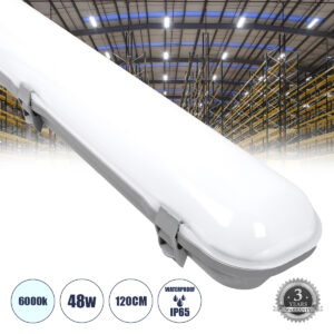 60173 LED Γραμμικό Βιομηχανικό Φωτιστικό Tri-Proof 120cm 48W 5617lm 120° AC 220-240V IP65 Μ120 x Π10,5 x Υ8cm Ψυχρό Λευκό 6000K - 3 Χρόνια Εγγύηση