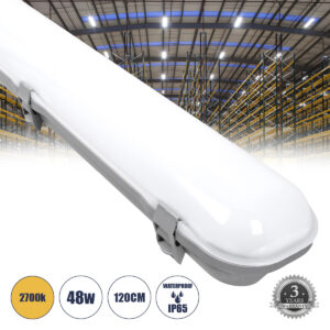 60175 LED Γραμμικό Βιομηχανικό Φωτιστικό Tri-Proof 120cm 48W 5426lm 120° AC 220-240V IP65 Μ120 x Π10,5 x Υ8cm Θερμό Λευκό 2700K - 3 Χρόνια Εγγύηση