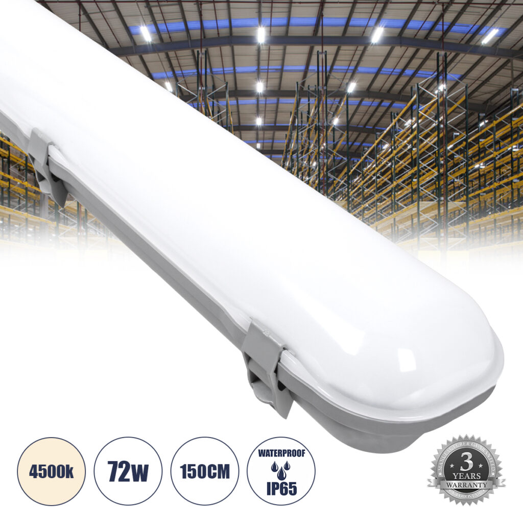 60177 LED Γραμμικό Βιομηχανικό Φωτιστικό Tri-Proof 150cm 72W 8306lm 120° AC 220-240V IP65 Μ150 x Π10,5 x Υ8cm Φυσικό Λευκό 4500K - 3 Χρόνια Εγγύηση