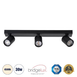 LEONARDO 60348 Μοντέρνο Φωτιστικό Οροφής LED 30W 3600lm 60° AC 220-240V IP20 Φυσικό Λευκό 4500K - Bridgelux COB - Μαύρο - Μ52 x Π7 x Υ11.8cm - 5 Χρόνια Εγγύηση