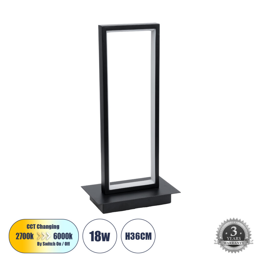 CORNELIE 60460 Μοντέρνο Επιτραπέζιο Φωτιστικό LED CCT 18W 1980lm 200° AC 220-240V IP20 Ρυθμιζόμενο Λευκό CCT με On/Off 2700K/4500K/6000K - Lumileds SMD Chip - Mαύρο - Μ18 x Π10 x Υ36cm - 3 Χρόνια Εγγύηση