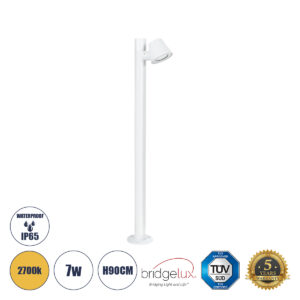 GARDENIA 60506 Φωτιστικό Κήπου - Κολωνάκι Αρχιτεκτονικού Φωτισμού Εξωτερικού Χώρου LED 7W 700lm 60° AC220-240V IP65 - Σώμα Αλουμινίου & Tempered Glass - Μ12 x Π18 x Υ90cm - Θερμό Λευκό 2700K - Λευκό - Bridgelux Chip - 5 Years Warranty