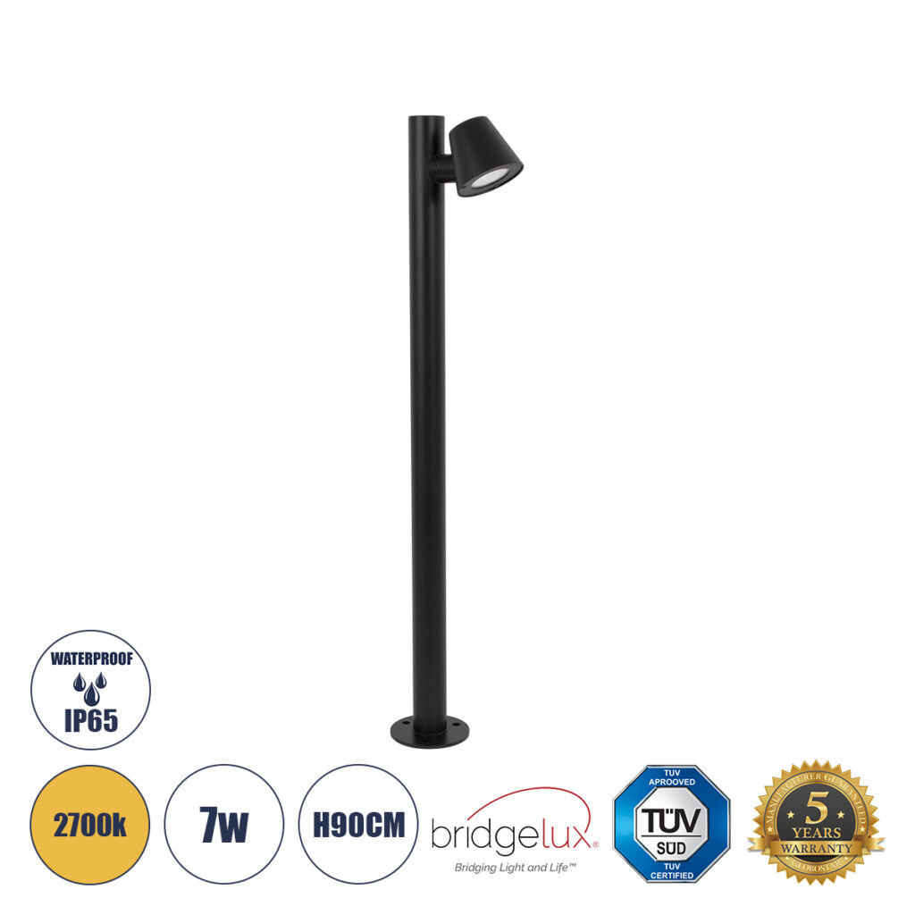 GARDENIA 60508 Φωτιστικό Κήπου - Κολωνάκι Αρχιτεκτονικού Φωτισμού Εξωτερικού Χώρου LED 7W 700lm 60° AC220-240V IP65 - Σώμα Αλουμινίου & Tempered Glass - Μ12 x Π18 x Υ90cm - Θερμό Λευκό 2700K - Μαύρο - Bridgelux Chip - 5 Years Warranty