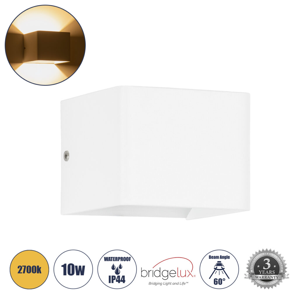 CIRCOA 60533 Μοντέρνο Φωτιστικό Τοίχου - Απλίκα LED 10W 1000lm 60°/60° AC 220-240V IP44 Θερμό Λευκό 2700K - Bridgelux COB Chip & TÜV SÜD Driver - Λευκό Ματ - Μ10 x Π8 x Υ10cm - 5 Χρόνια Εγγύηση