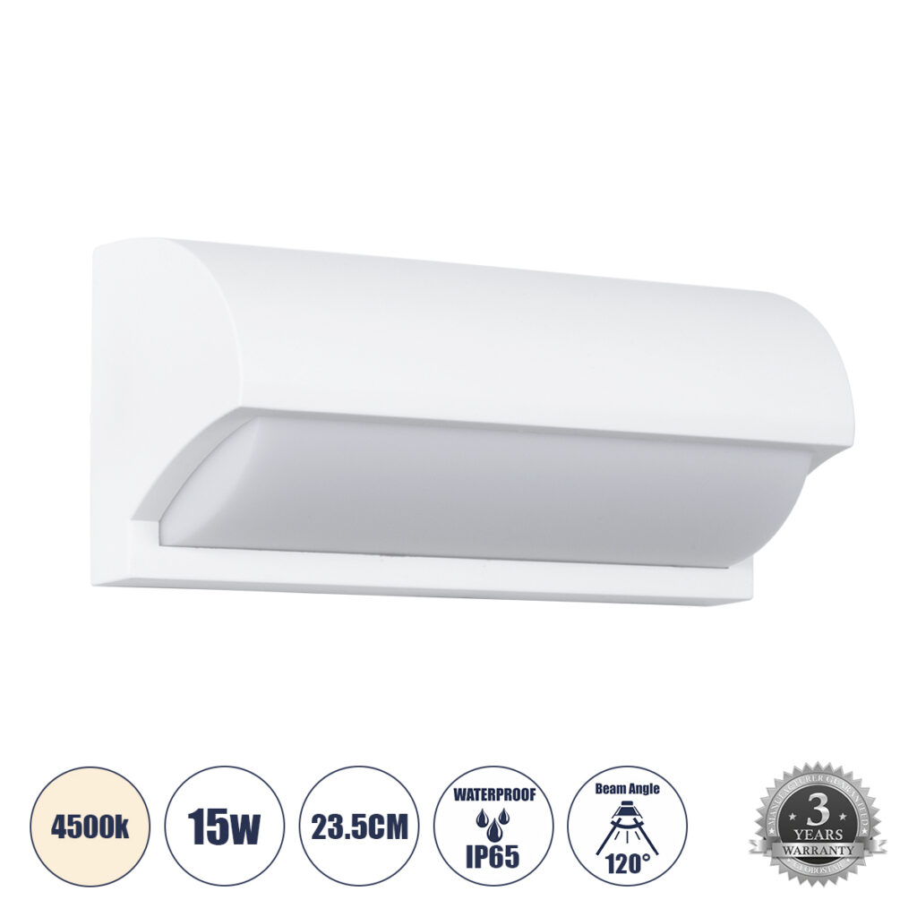HORIZON 60691 Μοντέρνο Φωτιστικό Τοίχου - Απλίκα LED 15W 1575lm 120° AC 220-240V IP65 Φυσικό Λευκό 4500K - Bridgelux SMD Chip - Λευκό Ματ - Μ23.5 x Π11 x Υ10cm - 3 Χρόνια Εγγύηση