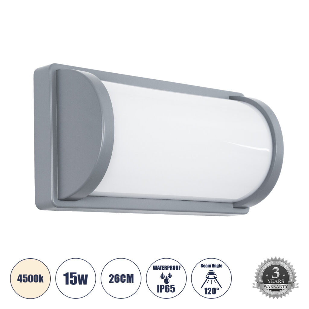 CELESTIAL 60695 Μοντέρνο Φωτιστικό Τοίχου - Απλίκα LED 15W 1575lm 120° AC 220-240V IP65 Φυσικό Λευκό 4500K - Bridgelux SMD Chip - Γκρι Ματ - Μ26 x Π9 x Υ13.5cm - 3 Χρόνια Εγγύηση