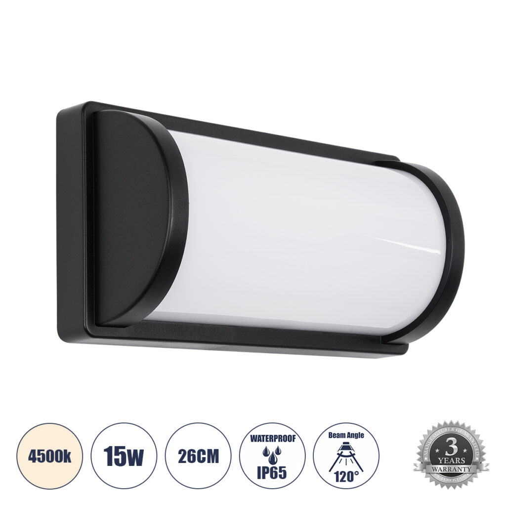 CELESTIAL 60696 Μοντέρνο Φωτιστικό Τοίχου - Απλίκα LED 15W 1575lm 120° AC 220-240V IP65 Φυσικό Λευκό 4500K - Bridgelux SMD Chip - Μαύρο Ματ - Μ26 x Π9 x Υ13.5cm - 3 Χρόνια Εγγύηση