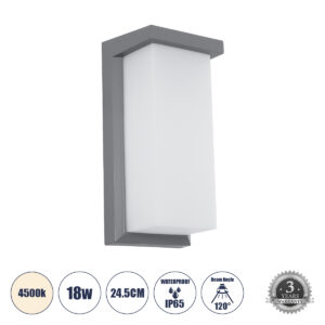 LOFT 60759 Μοντέρνο Φωτιστικό Τοίχου - Απλίκα LED 18W 1890lm 120° AC 220-240V IP65 Φυσικό Λευκό 4500K - Bridgelux SMD Chip - Γκρι Ματ - Μ24.5 x Π11 x Υ9.5cm - 3 Χρόνια Εγγύηση