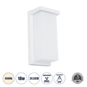 LOFT 60760 Μοντέρνο Φωτιστικό Τοίχου - Απλίκα LED 18W 1890lm 120° AC 220-240V IP65 Φυσικό Λευκό 4500K - Bridgelux SMD Chip - Λευκό Ματ - Μ24.5 x Π11 x Υ9.5cm - 3 Χρόνια Εγγύηση