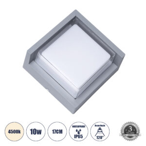 APEX 60771 Μοντέρνο Φωτιστικό Τοίχου - Απλίκα LED 10W 1050lm 120° AC 220-240V IP65 Φυσικό Λευκό 4500K - Bridgelux SMD Chip - Γκρι - Μ17 x Π17 x Υ9cm - 3 Χρόνια Εγγύηση