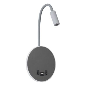 GOOSE 60882 Μοντέρνο Φωτιστικό Τοίχου - Απλίκα Ξενοδοχείου Reading Light με Φορτιστή USB 3A LED 6W 600lm 36° & 360° AC 220-240V IP20 Φυσικό Λευκό 4500K - CREE XPE & Lumileds SMD Chip & TÜV SÜD Driver - Γκρι Ανθρακί Ματ - Μ15.5 x Π15 x Υ30.5cm - 3 Χρόνια Εγγύηση