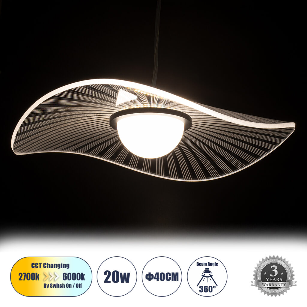 ACRYLICA 60974 Μοντέρνο Κρεμαστό Φωτιστικό Οροφής LED 20W 2240lm 360° AC 220-240V IP20 Ρυθμιζόμενο Λευκό CCT με On/Off 2700K/4500K/6000K - Lumileds SMD Chip - Διάφανο & Μαύρο Ματ - Μ40 x Π40 x Υ6.5cm - 3 Χρόνια Εγγύηση
