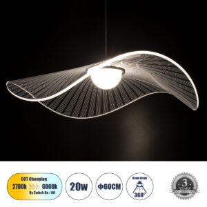 ACRYLICA 60975 Μοντέρνο Κρεμαστό Φωτιστικό Οροφής LED 20W 2240lm 360° AC 220-240V IP20 Ρυθμιζόμενο Λευκό CCT με On/Off 2700K/4500K/6000K - Lumileds SMD Chip - Διάφανο & Μαύρο Ματ - Μ60 x Π60 x Υ15cm - 3 Χρόνια Εγγύηση