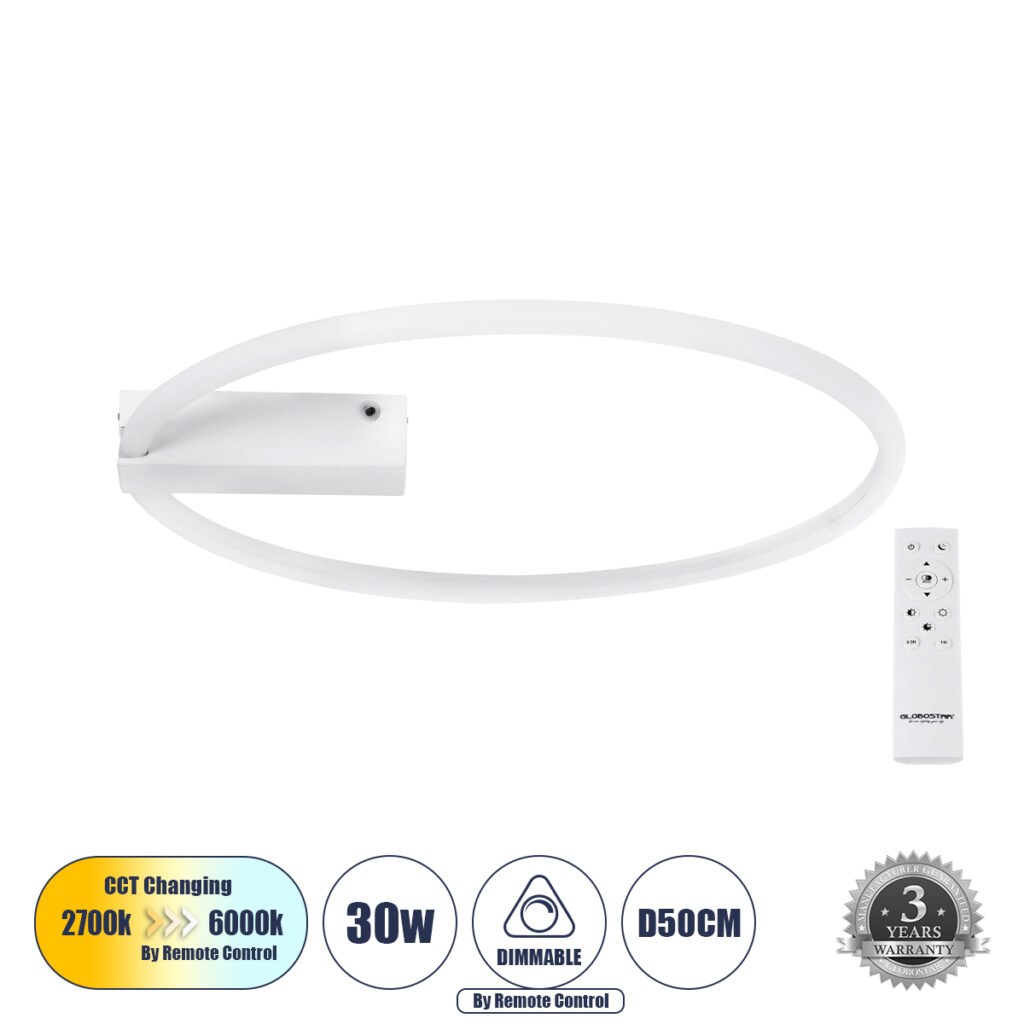 CINDERELLA 60981 Μοντέρνο Φωτιστικό Οροφής LED 30W 3360lm 360° AC 220-240V IP20 Ρυθμιζόμενο Λευκό CCT με Χειριστήριο από 2700K έως 6000K Dimmable - Lumileds SMD Chip - Λευκό Ματ - Μ50 x Π50 x Υ5cm - 3 Χρόνια Εγγύηση