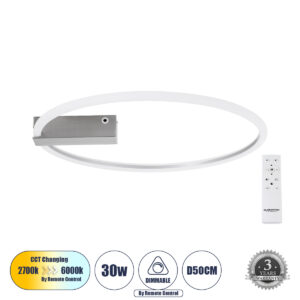 CINDERELLA 60983 Μοντέρνο Φωτιστικό Οροφής LED 30W 3360lm 360° AC 220-240V IP20 Ρυθμιζόμενο Λευκό CCT με Χειριστήριο από 2700K έως 6000K Dimmable - Lumileds SMD Chip - Νίκελ Βούρτσας - Μ50 x Π50 x Υ5cm - 3 Χρόνια Εγγύηση