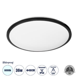 TUFFIN 60998 Φωτιστικό Πλαφονιέρα Οροφής LED 36W 3600lm 120° AC 220-240V IP54 Ψυχρό Λευκό 6000K - Lumileds SMD Chip - Μαύρο Ματ & Λευκό Γαλακτερό - Μ48 x Π48 x Υ6.5cm - 3 Χρόνια Εγγύηση