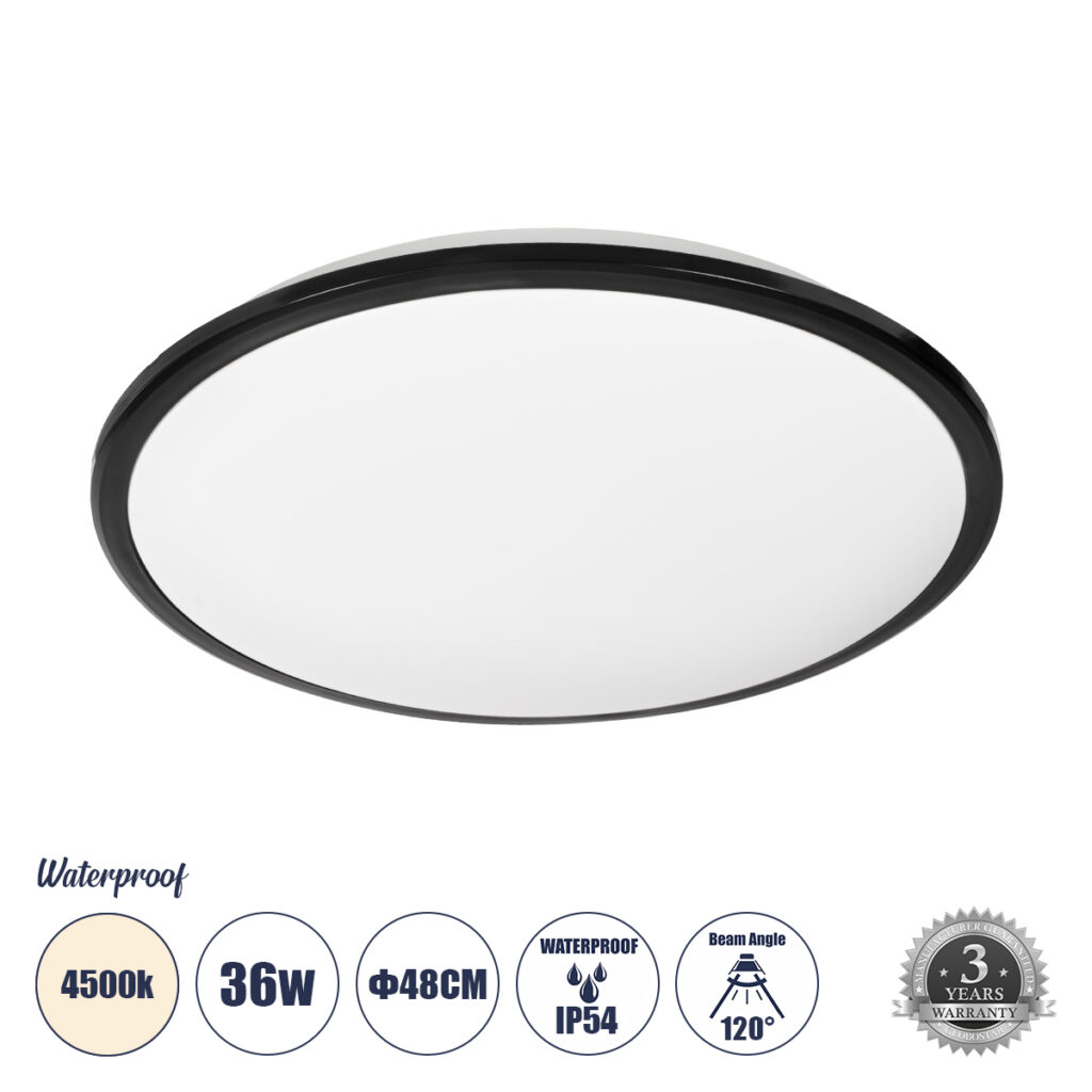 TUFFIN 60999 Φωτιστικό Πλαφονιέρα Οροφής LED 36W 3420lm 120° AC 220-240V IP54 Φυσικό Λευκό 4500K - Lumileds SMD Chip - Μαύρο Ματ & Λευκό Γαλακτερό - Μ48 x Π48 x Υ6.5cm - 3 Χρόνια Εγγύηση