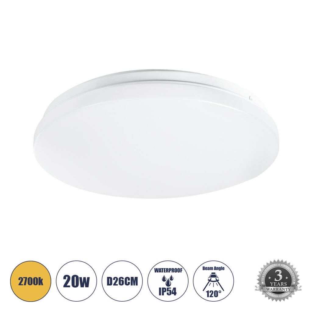 CELANO 61007 Μοντέρνο Φωτιστικό Οροφής LED 20W 1800lm 120° AC 220-240V IP54 Θερμό Λευκό 2700K - Lumileds SMD Chip - Λευκό Γαλακτερό - Μ26 x Π26 x Υ6cm - 3 Χρόνια Εγγύηση