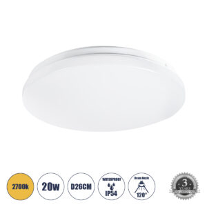 CELANO 61007 Μοντέρνο Φωτιστικό Οροφής LED 20W 1800lm 120° AC 220-240V IP54 Θερμό Λευκό 2700K - Lumileds SMD Chip - Λευκό Γαλακτερό - Μ26 x Π26 x Υ6cm - 3 Χρόνια Εγγύηση