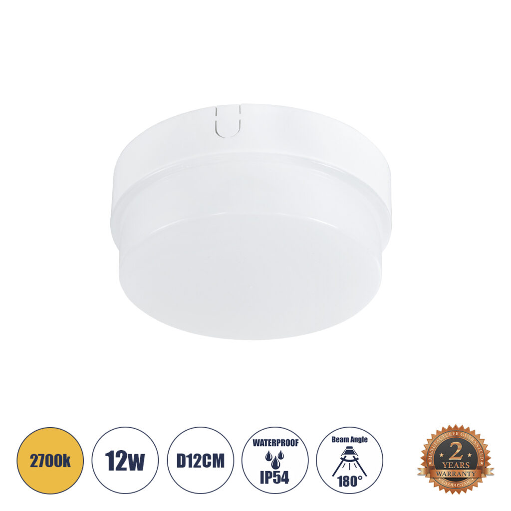 REVANO 61013 Φωτιστικό Πλαφονιέρα Οροφής LED 12W 1080lm 180° AC 220-240V IP54 Θερμό Λευκό 2700K - Lumileds SMD Chip - Λευκό Γαλακτερό - Μ12 x Π12 x Υ4.5cm - 2 Χρόνια Εγγύηση