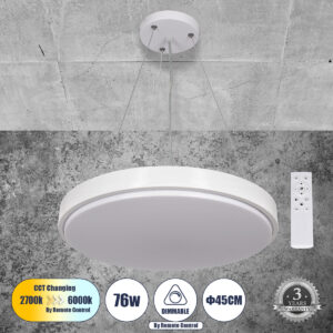 CASPER 61018 Μοντέρνο Κρεμαστό Φωτιστικό Οροφής LED 76W 8372lm 120° AC 220-240V IP20 Ρυθμιζόμενο Λευκό CCT με Χειριστήριο από 2700K έως 6000K Dimmable - Lumileds SMD Chip - Λευκό Ματ - Μ45 x Π45 x Υ5.5cm - 3 Χρόνια Εγγύηση